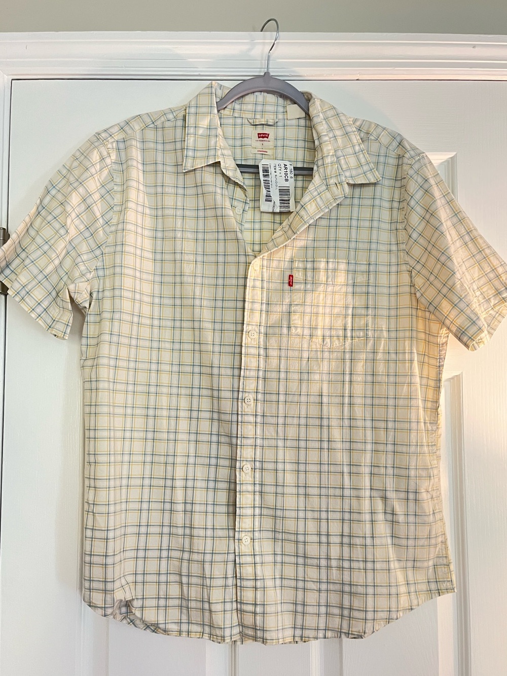 Levi's Men's Short Sleeve Plaid Button-Up Shirt - Light Yellow/Blue, Large